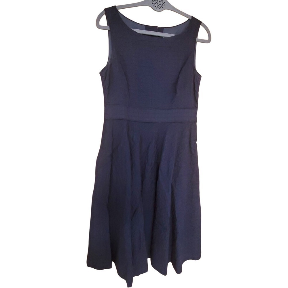 J.Crew Navy Blue Textured Cotton Fit and Flare Dress with Pockets Size 8